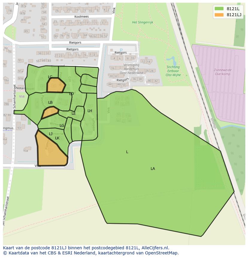 Afbeelding van het postcodegebied 8121 LJ op de kaart.