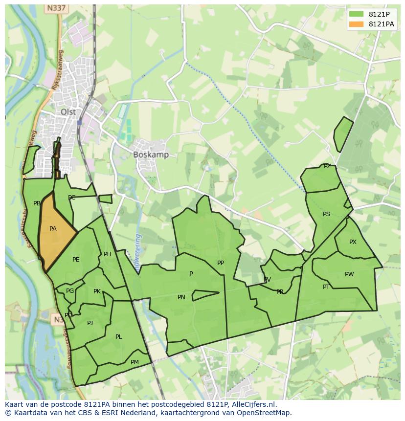 Afbeelding van het postcodegebied 8121 PA op de kaart.