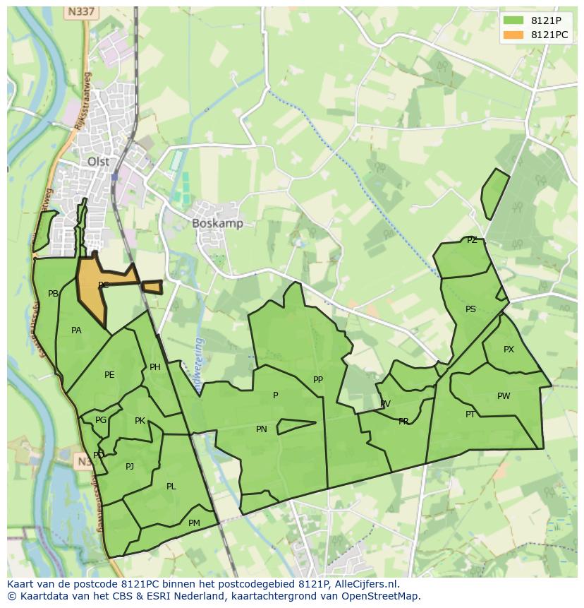 Afbeelding van het postcodegebied 8121 PC op de kaart.