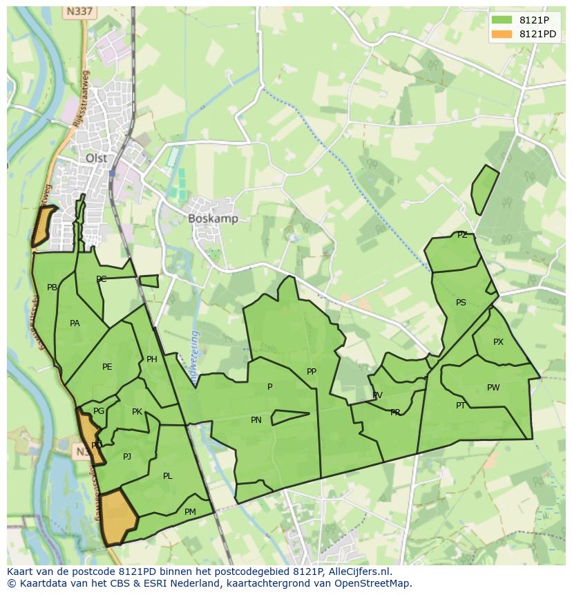 Afbeelding van het postcodegebied 8121 PD op de kaart.