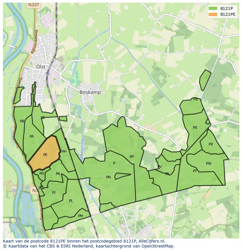 Afbeelding van het postcodegebied 8121 PE op de kaart.