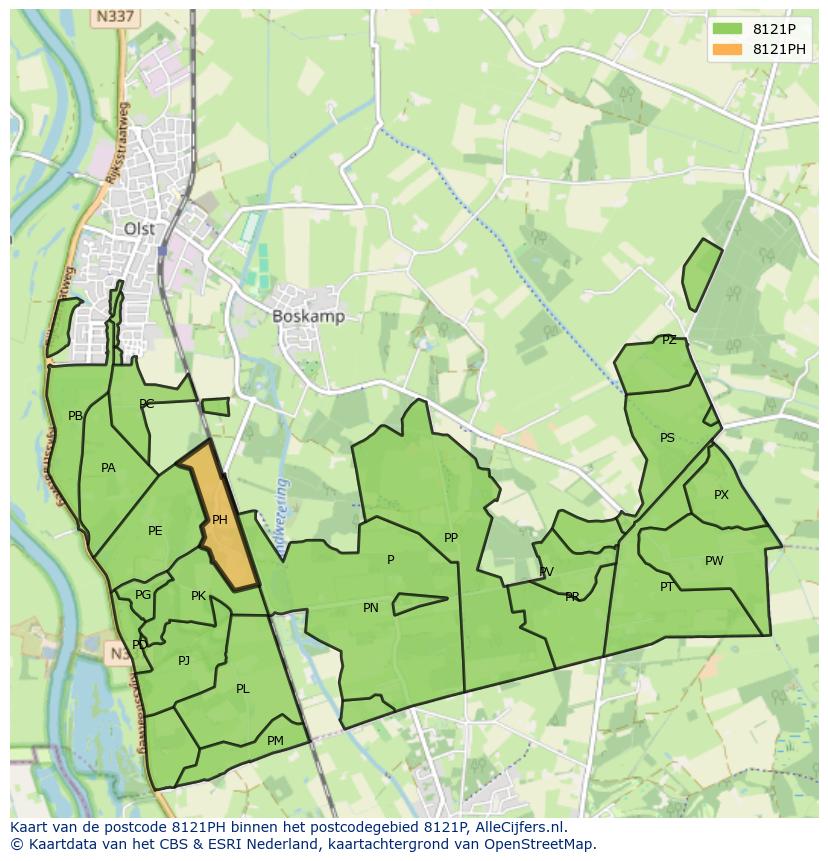 Afbeelding van het postcodegebied 8121 PH op de kaart.