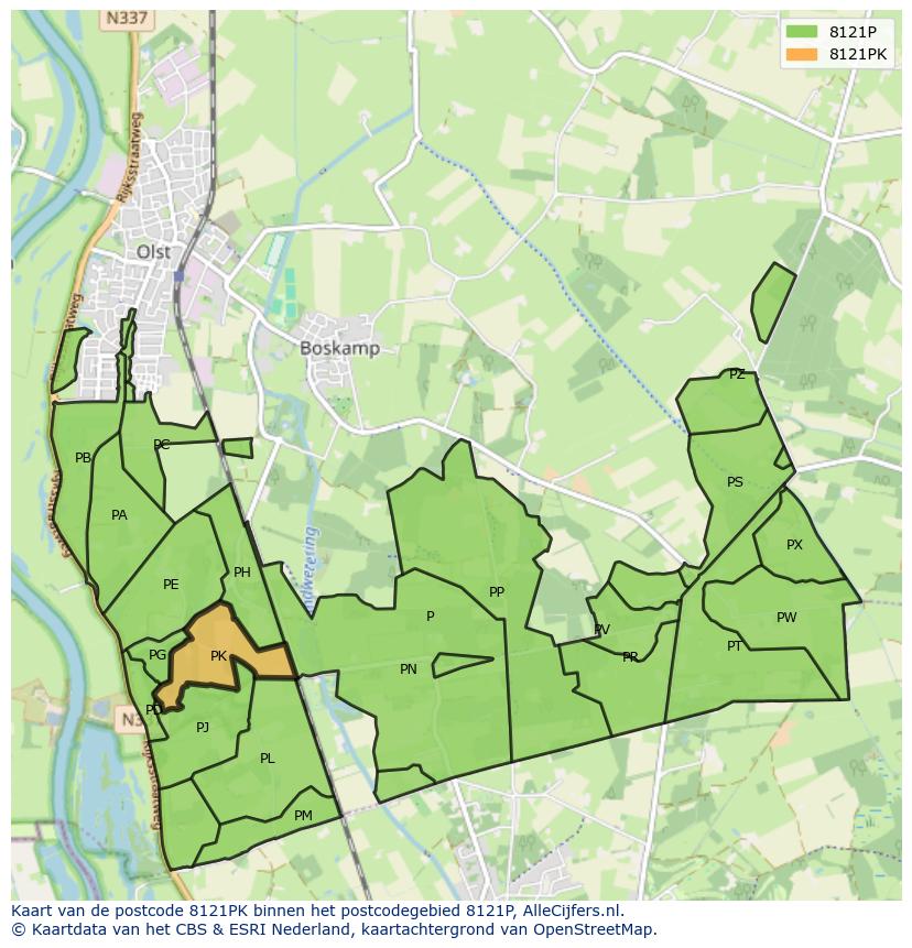 Afbeelding van het postcodegebied 8121 PK op de kaart.