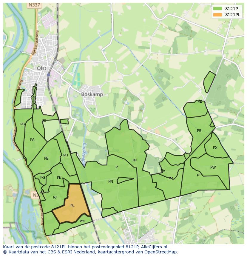 Afbeelding van het postcodegebied 8121 PL op de kaart.