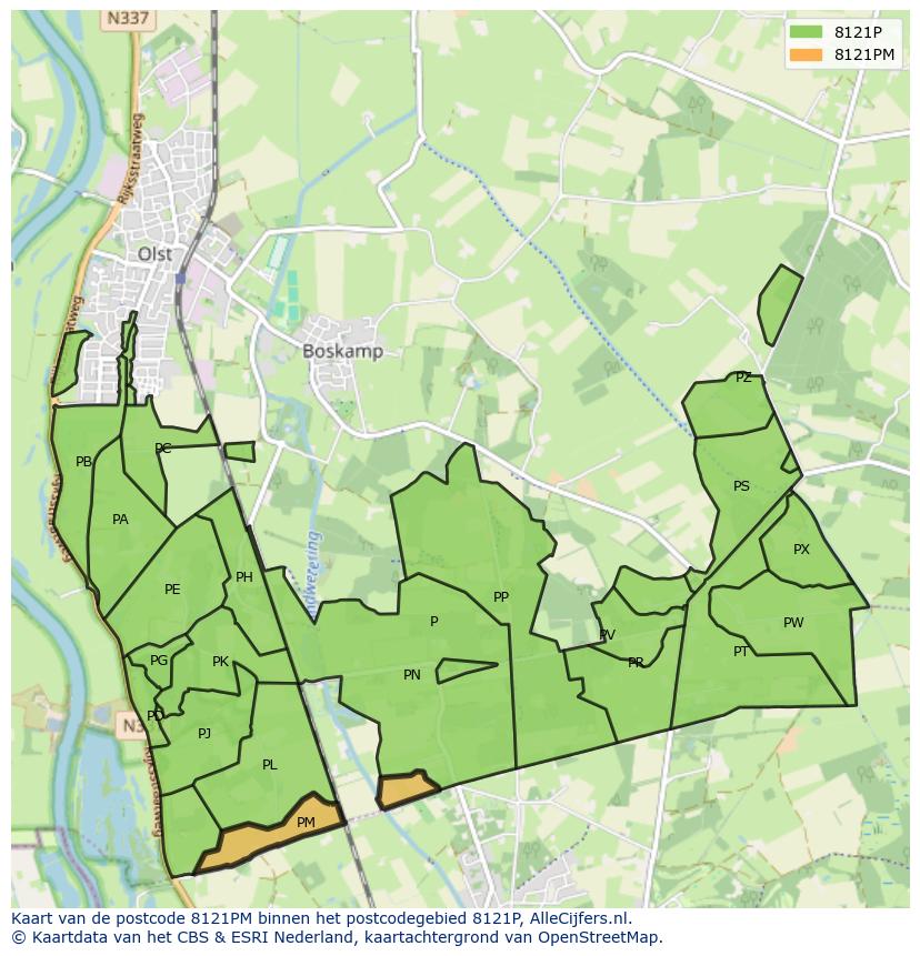 Afbeelding van het postcodegebied 8121 PM op de kaart.