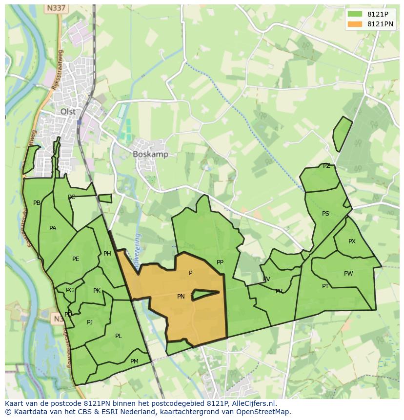 Afbeelding van het postcodegebied 8121 PN op de kaart.