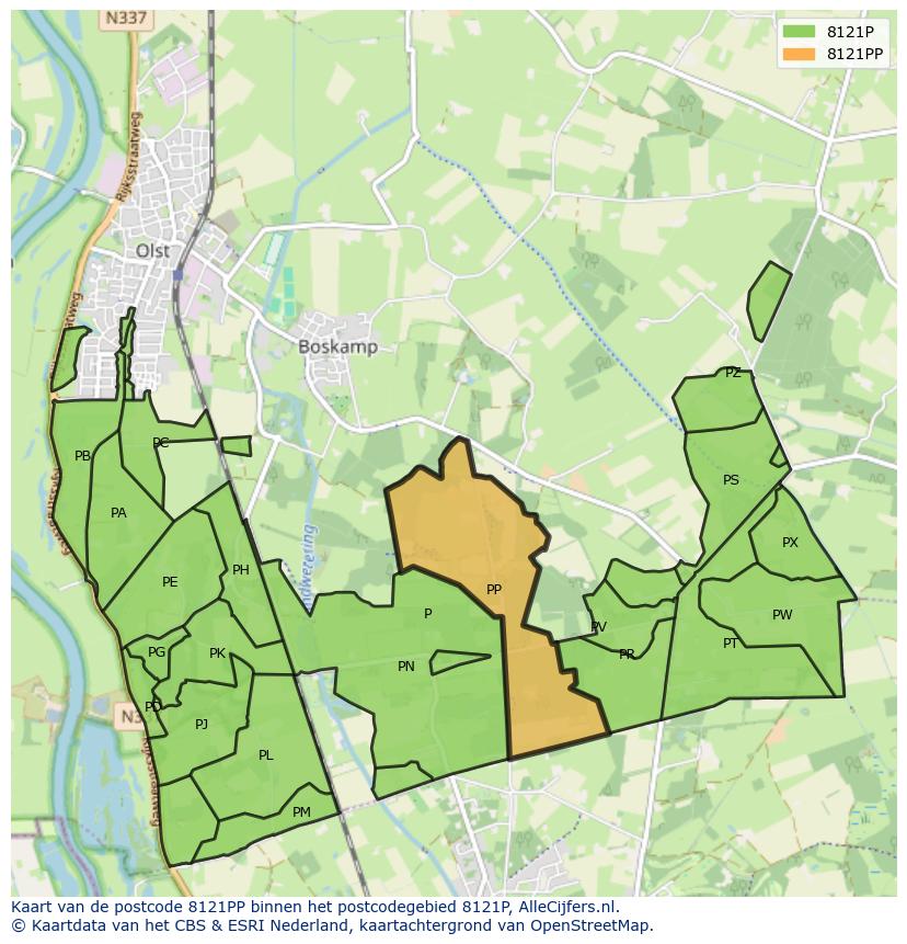 Afbeelding van het postcodegebied 8121 PP op de kaart.