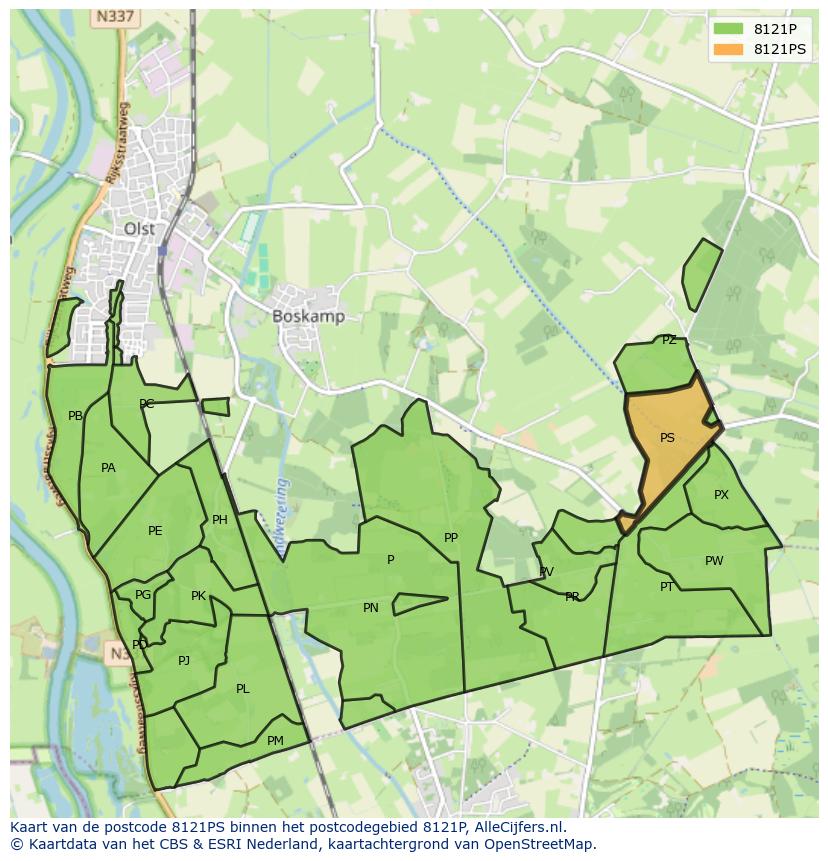 Afbeelding van het postcodegebied 8121 PS op de kaart.
