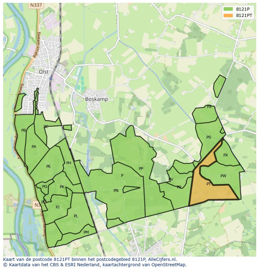 Afbeelding van het postcodegebied 8121 PT op de kaart.
