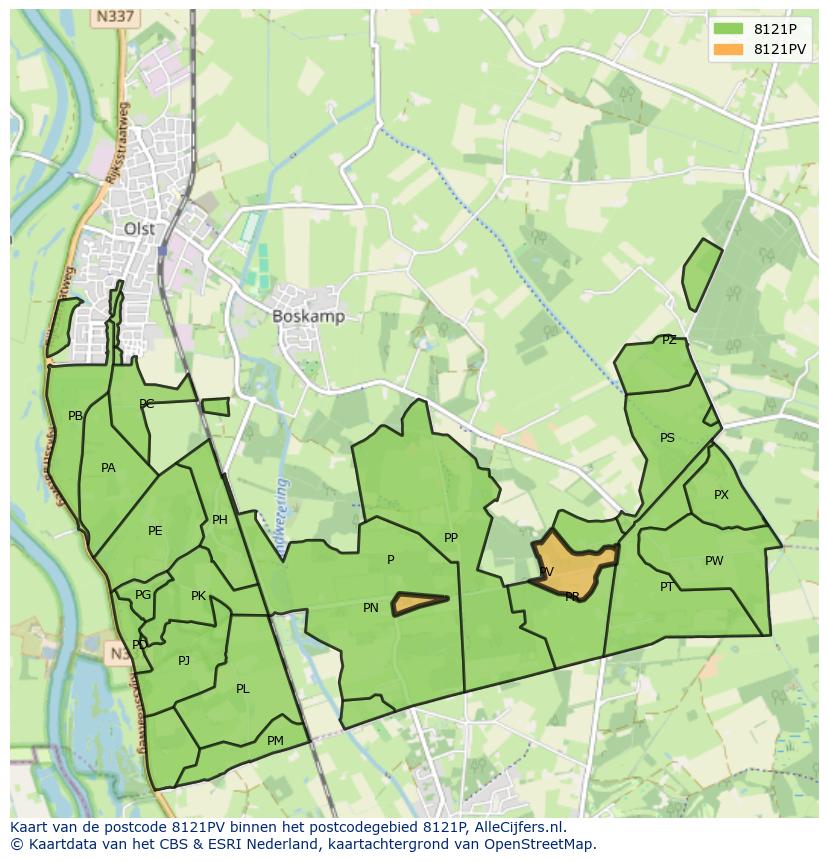Afbeelding van het postcodegebied 8121 PV op de kaart.