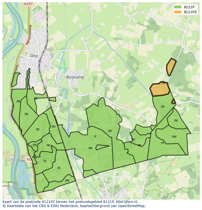 Afbeelding van het postcodegebied 8121 PZ op de kaart.