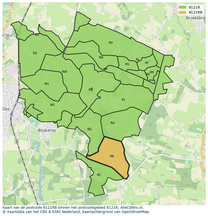 Afbeelding van het postcodegebied 8121 RB op de kaart.