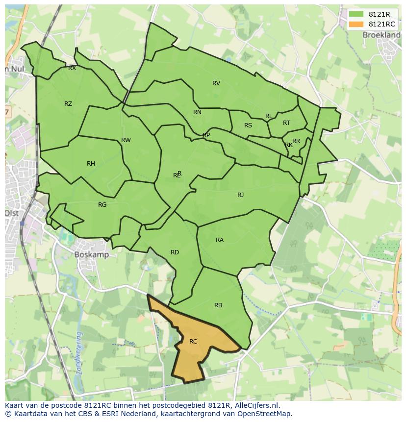 Afbeelding van het postcodegebied 8121 RC op de kaart.