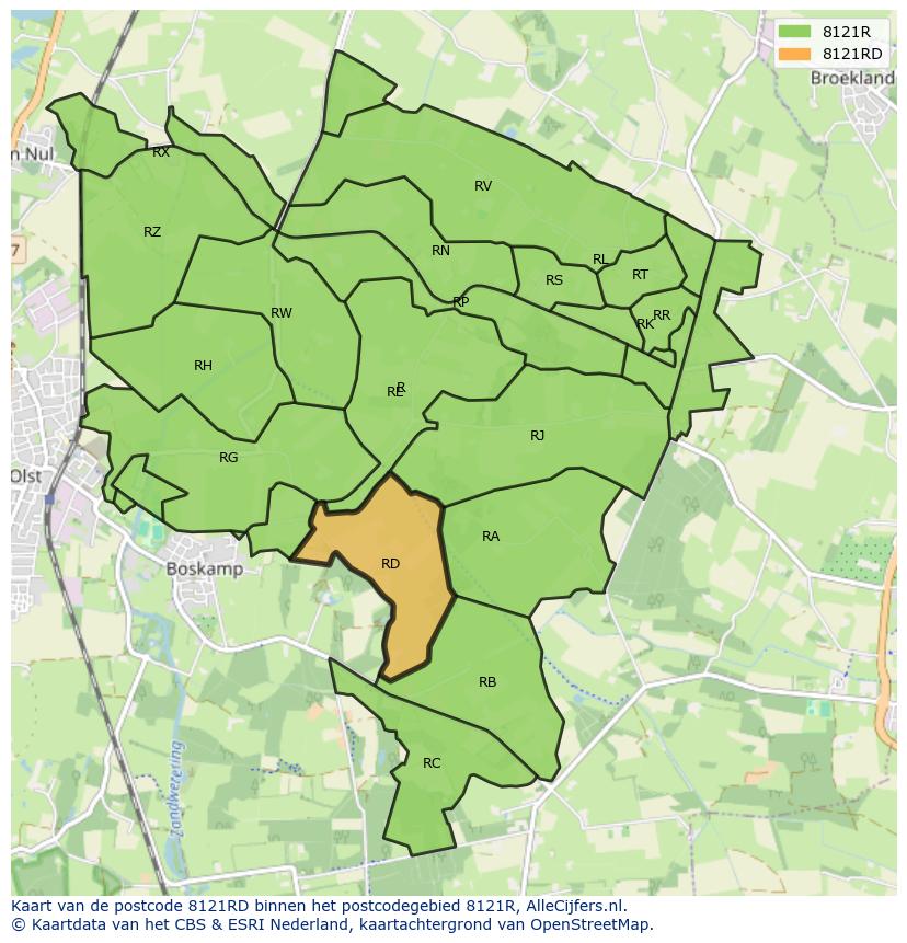 Afbeelding van het postcodegebied 8121 RD op de kaart.