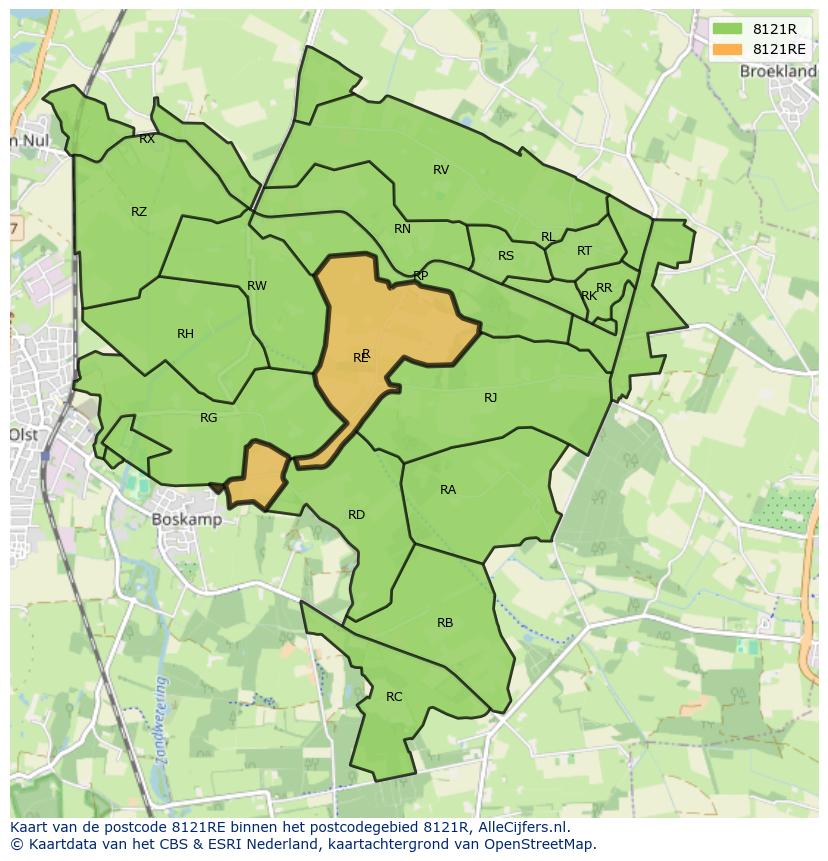 Afbeelding van het postcodegebied 8121 RE op de kaart.