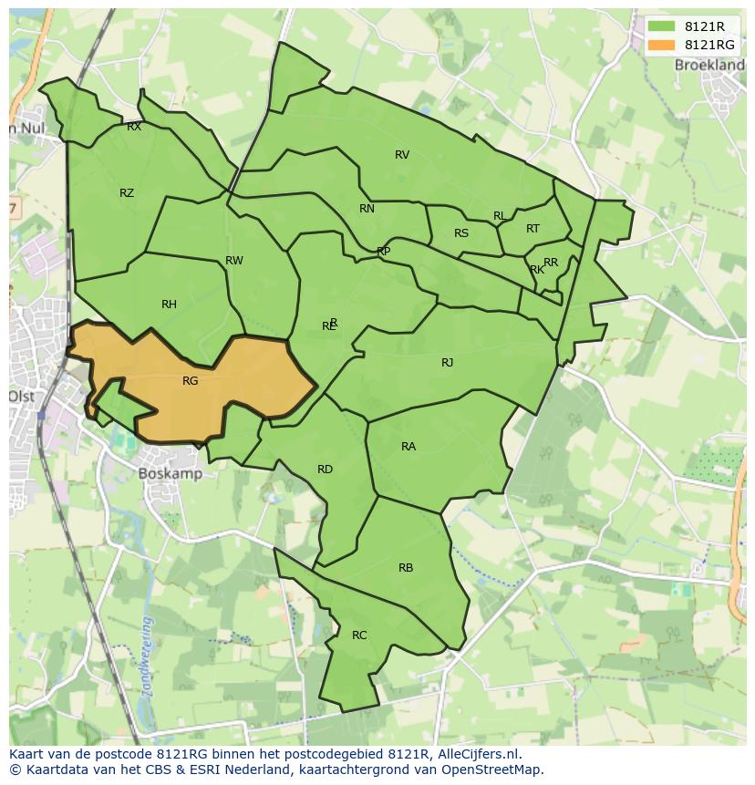 Afbeelding van het postcodegebied 8121 RG op de kaart.
