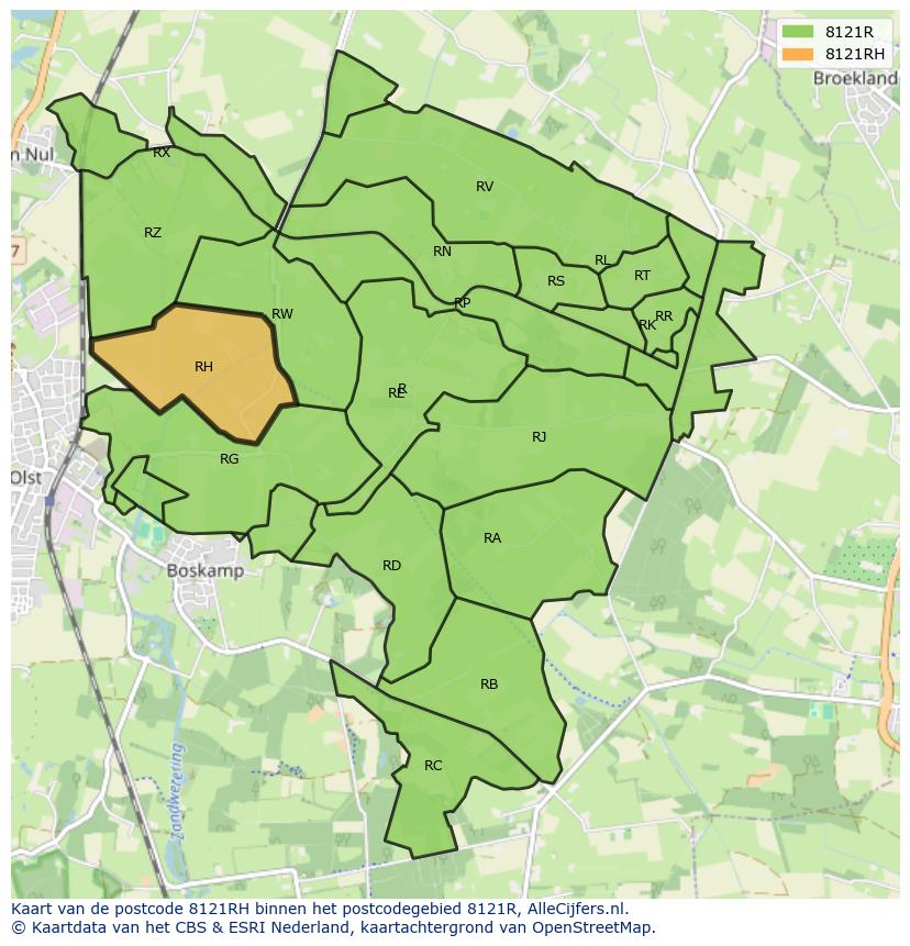 Afbeelding van het postcodegebied 8121 RH op de kaart.