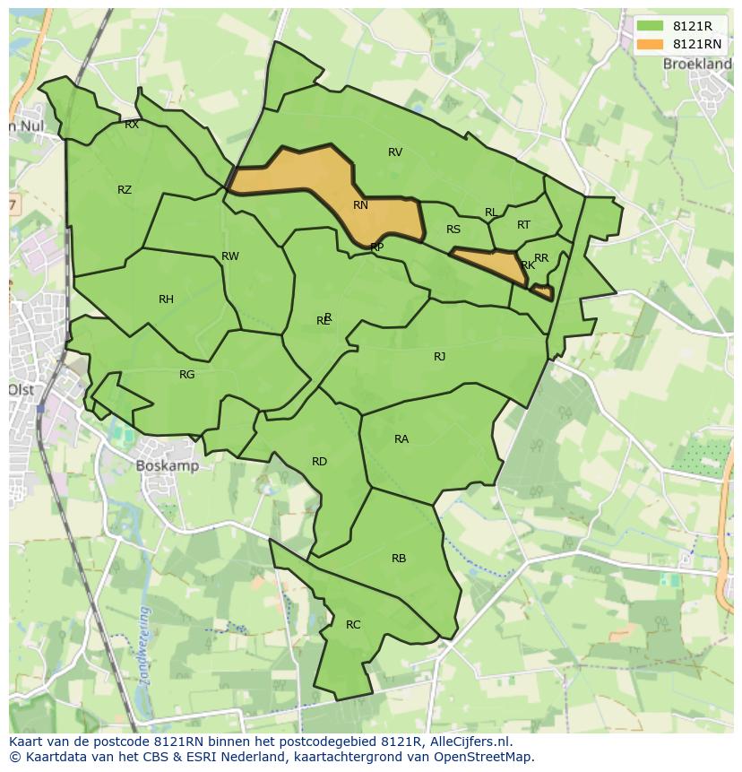 Afbeelding van het postcodegebied 8121 RN op de kaart.
