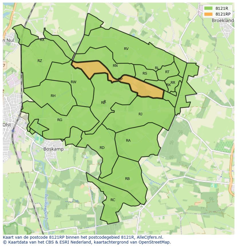 Afbeelding van het postcodegebied 8121 RP op de kaart.