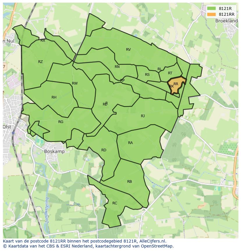 Afbeelding van het postcodegebied 8121 RR op de kaart.
