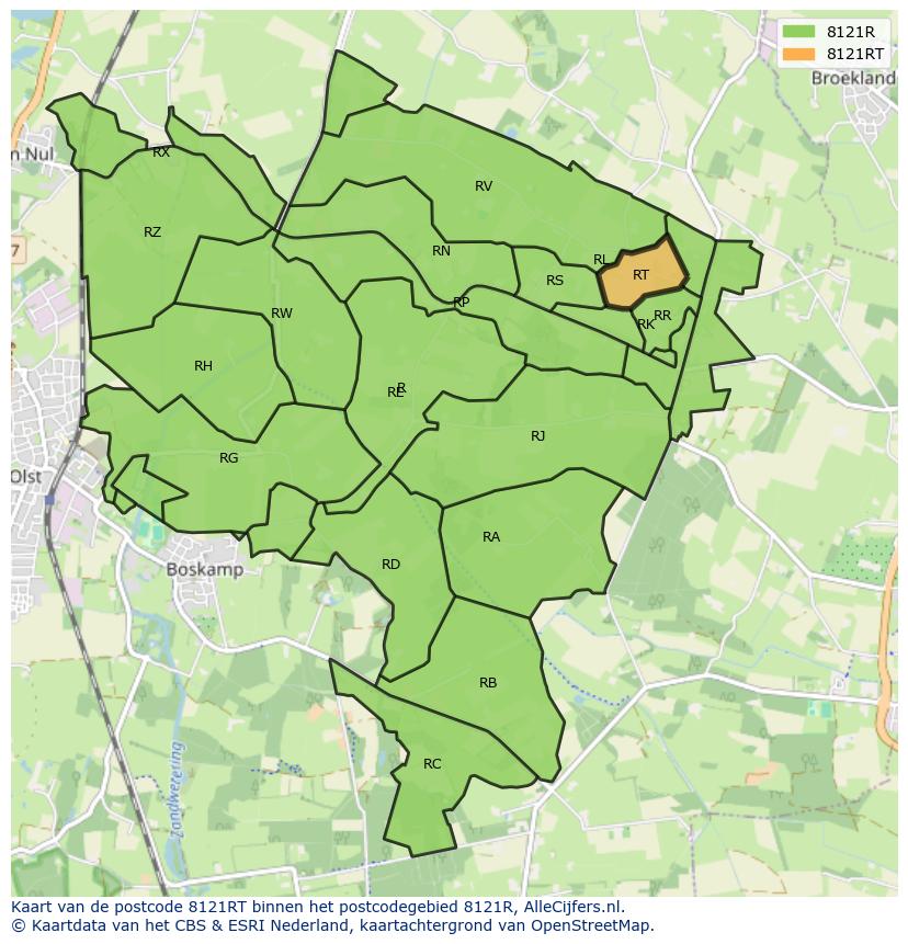 Afbeelding van het postcodegebied 8121 RT op de kaart.