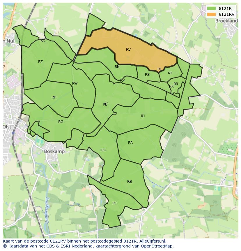 Afbeelding van het postcodegebied 8121 RV op de kaart.