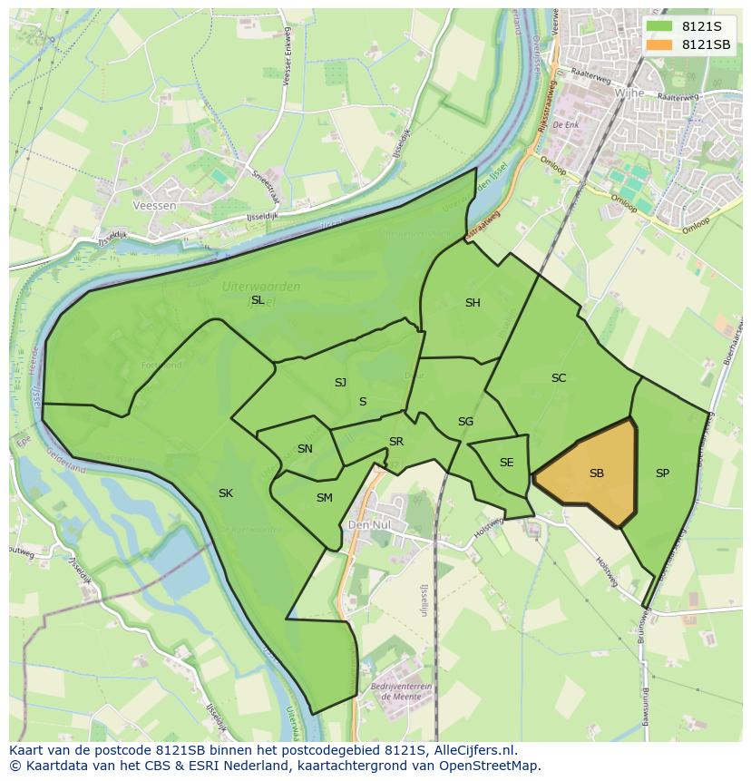 Afbeelding van het postcodegebied 8121 SB op de kaart.