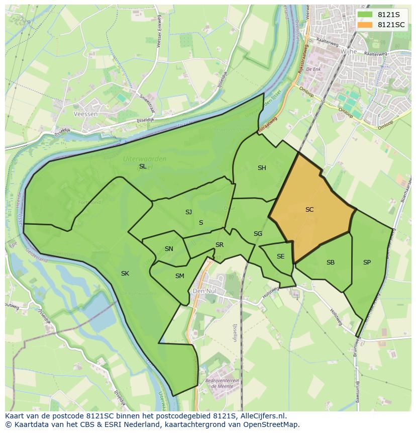 Afbeelding van het postcodegebied 8121 SC op de kaart.