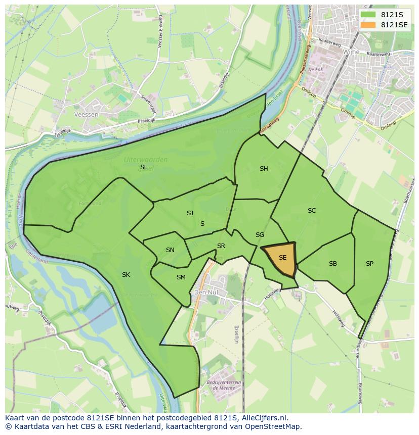 Afbeelding van het postcodegebied 8121 SE op de kaart.
