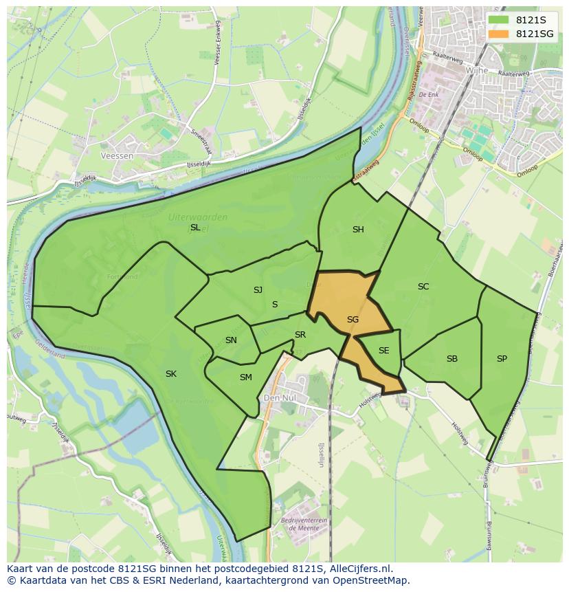 Afbeelding van het postcodegebied 8121 SG op de kaart.