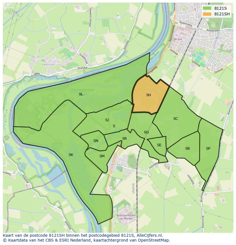 Afbeelding van het postcodegebied 8121 SH op de kaart.