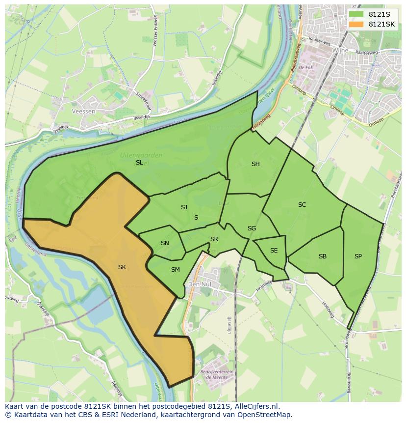 Afbeelding van het postcodegebied 8121 SK op de kaart.