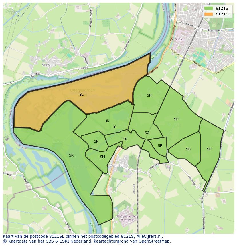 Afbeelding van het postcodegebied 8121 SL op de kaart.
