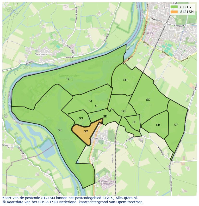 Afbeelding van het postcodegebied 8121 SM op de kaart.