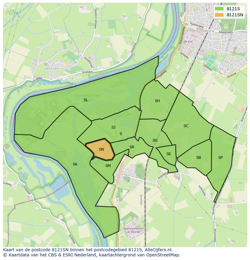 Afbeelding van het postcodegebied 8121 SN op de kaart.