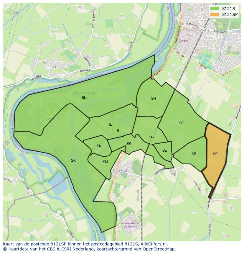 Afbeelding van het postcodegebied 8121 SP op de kaart.