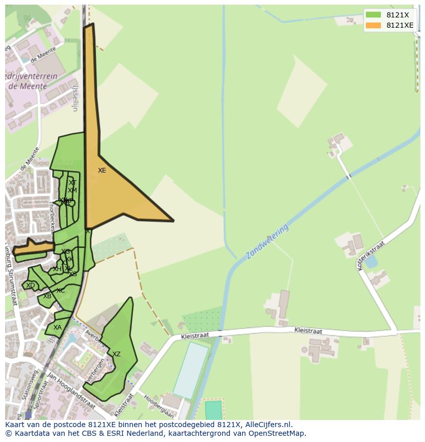 Afbeelding van het postcodegebied 8121 XE op de kaart.
