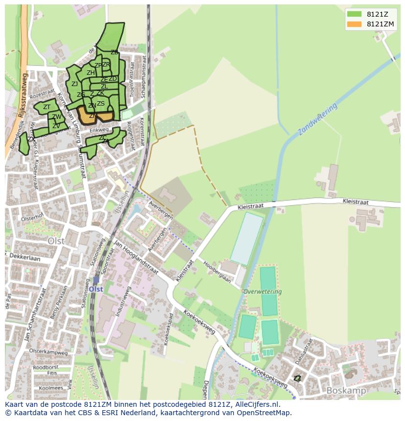 Afbeelding van het postcodegebied 8121 ZM op de kaart.