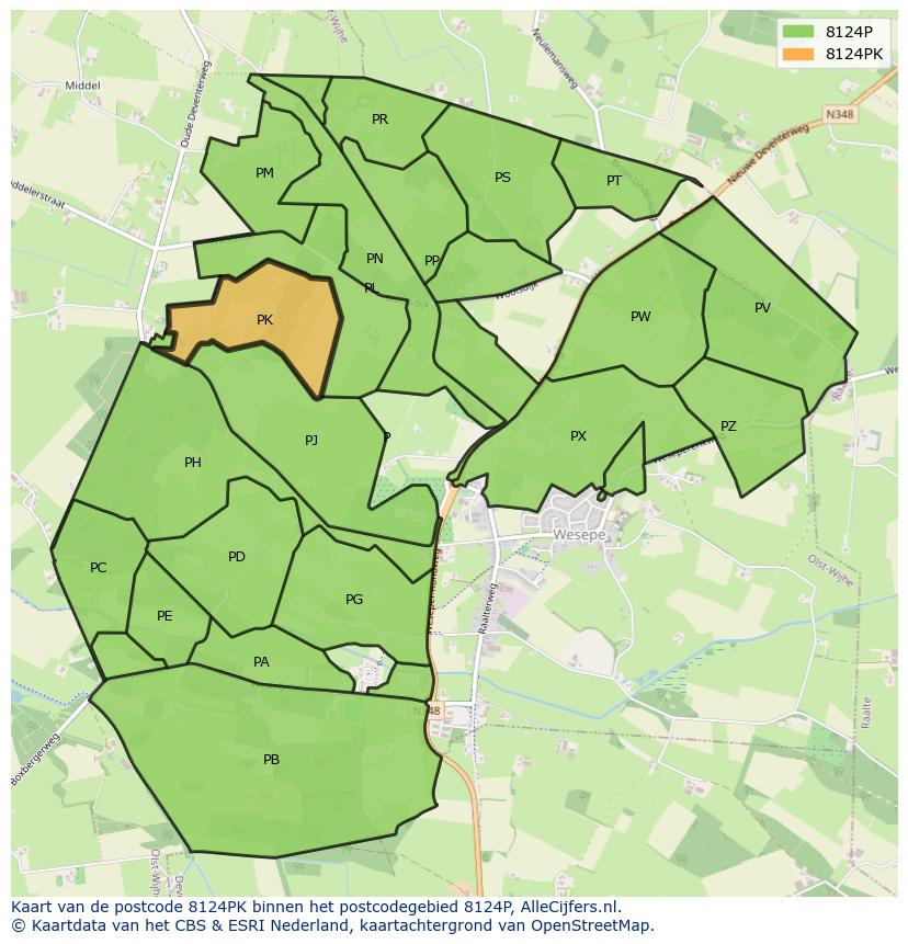 Afbeelding van het postcodegebied 8124 PK op de kaart.