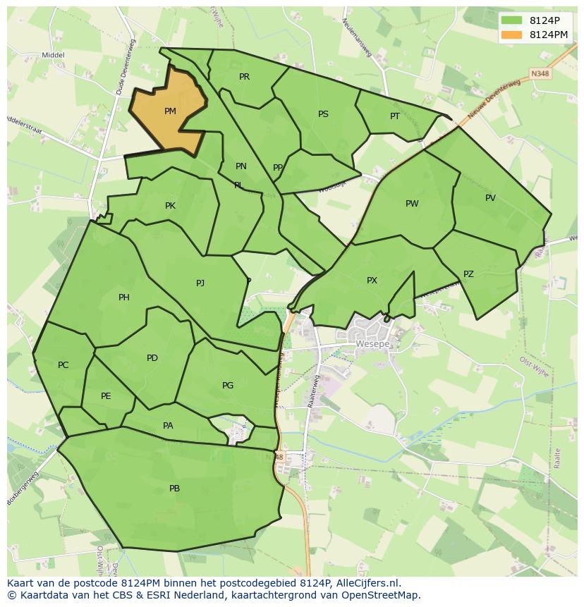 Afbeelding van het postcodegebied 8124 PM op de kaart.