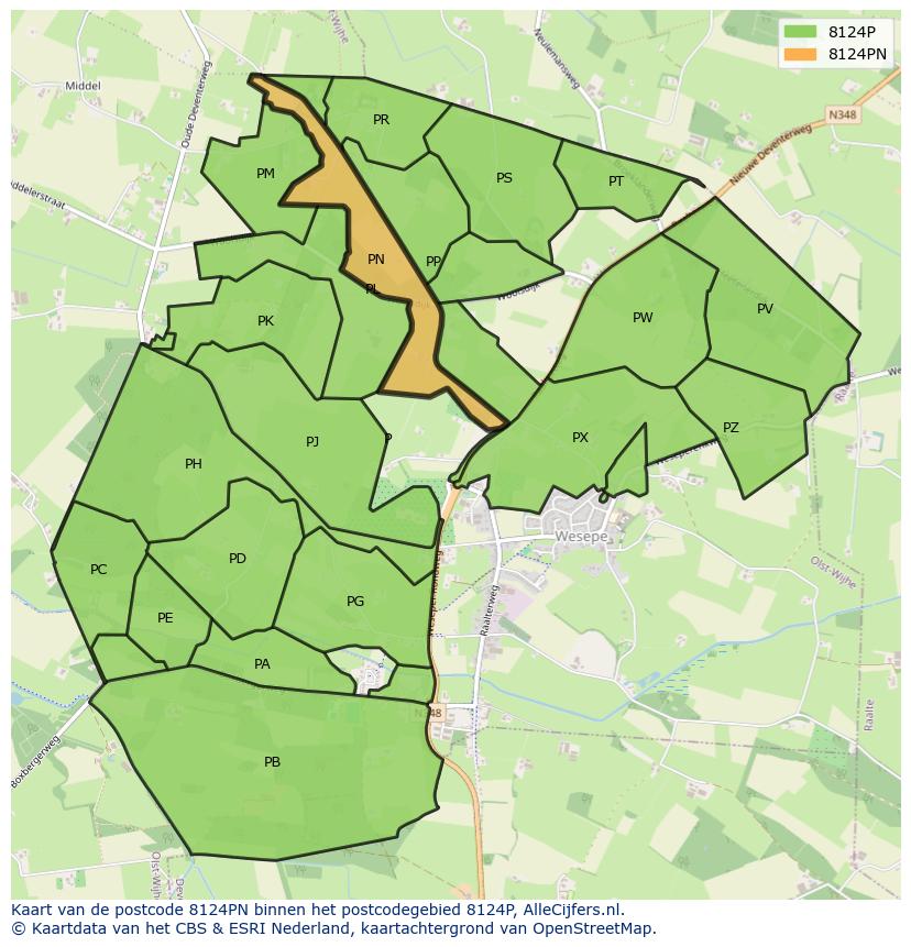 Afbeelding van het postcodegebied 8124 PN op de kaart.