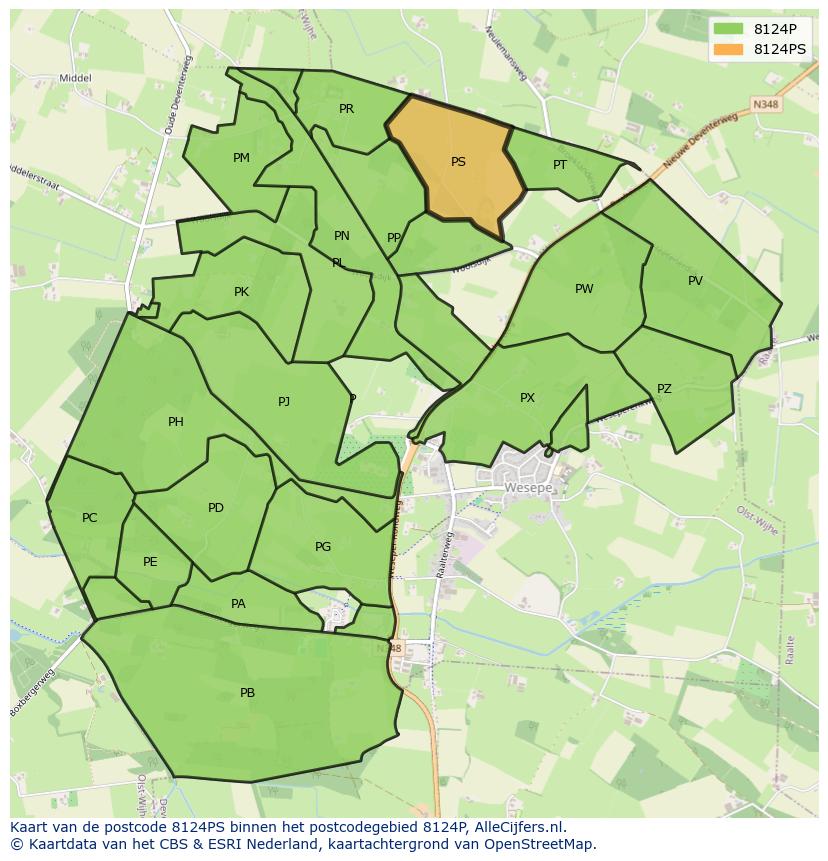 Afbeelding van het postcodegebied 8124 PS op de kaart.