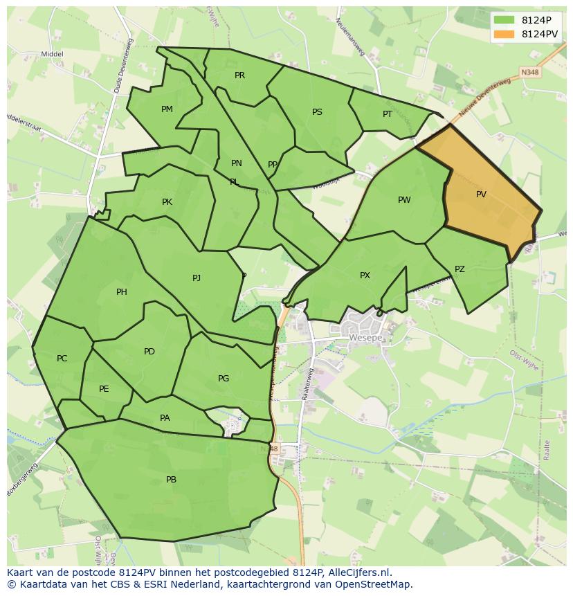 Afbeelding van het postcodegebied 8124 PV op de kaart.