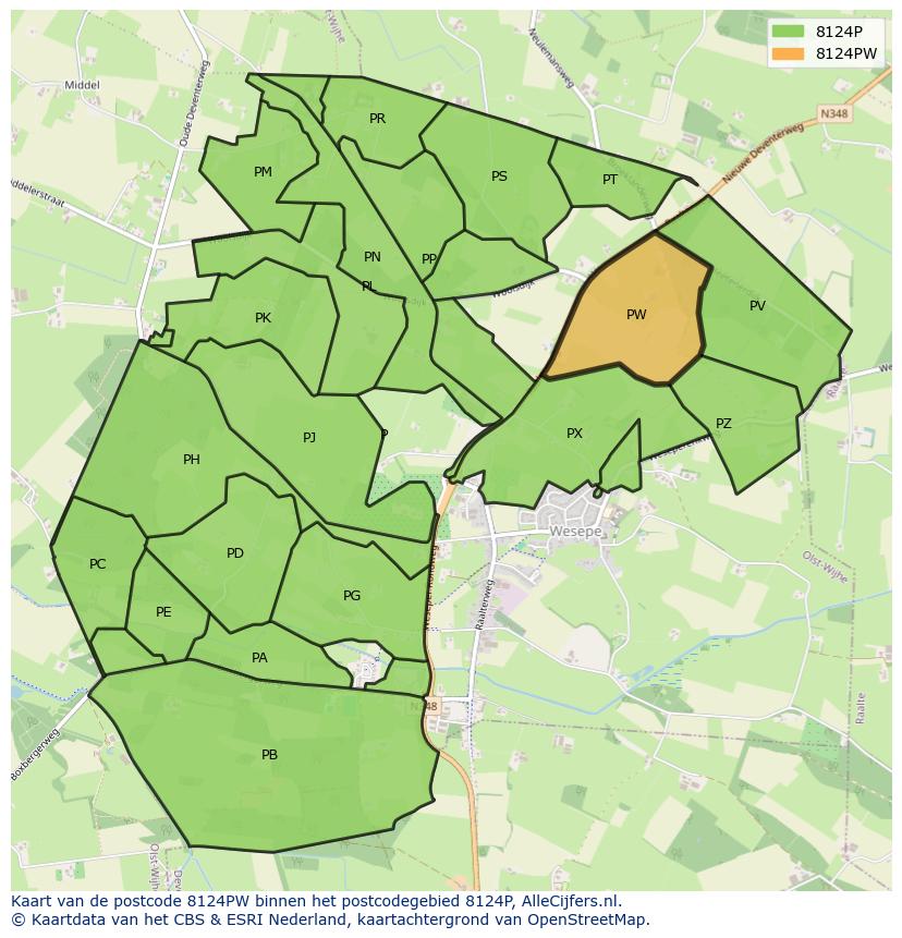 Afbeelding van het postcodegebied 8124 PW op de kaart.