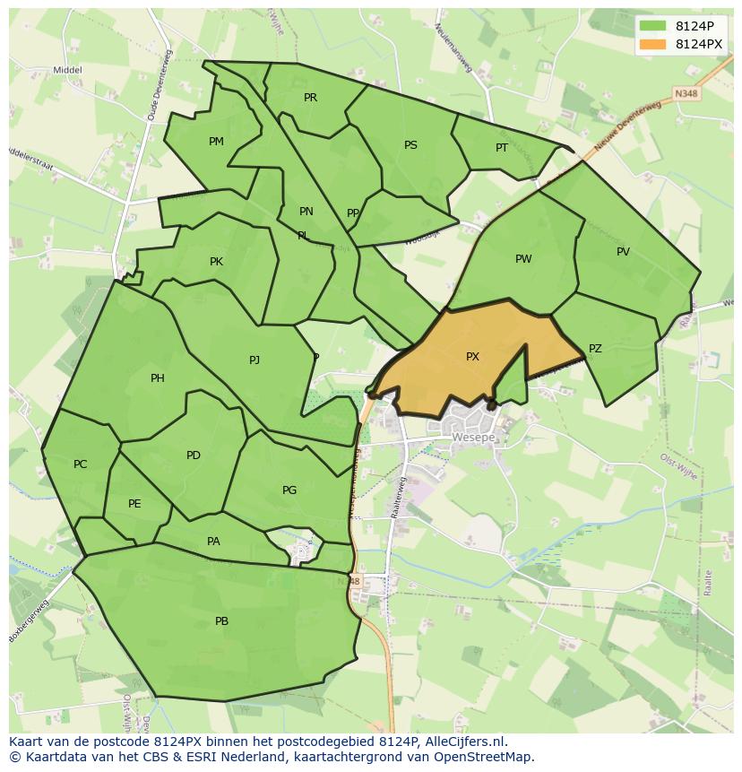 Afbeelding van het postcodegebied 8124 PX op de kaart.