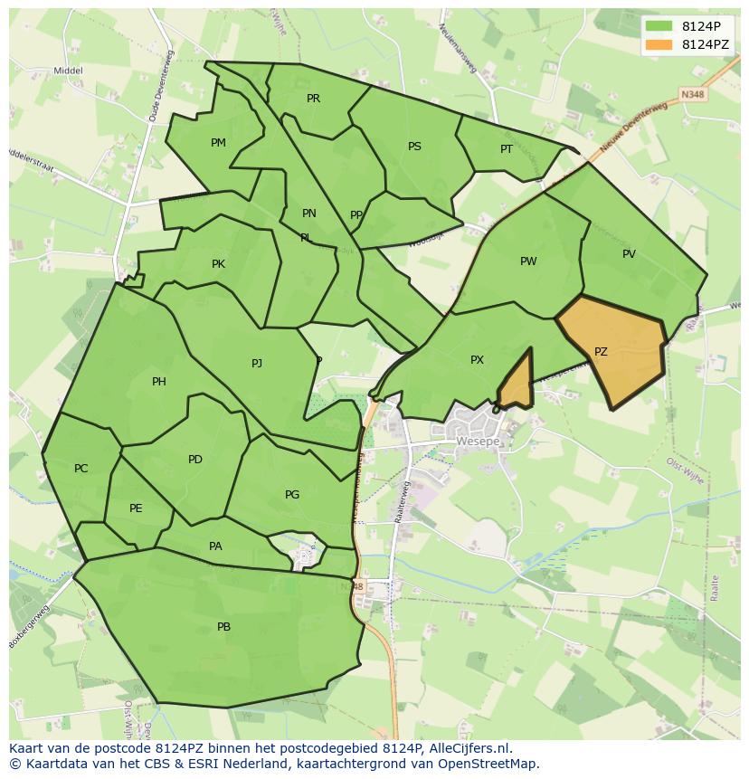 Afbeelding van het postcodegebied 8124 PZ op de kaart.