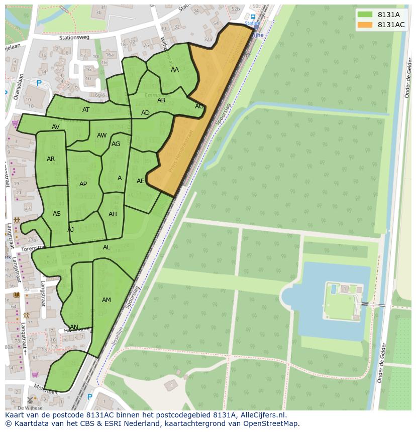 Afbeelding van het postcodegebied 8131 AC op de kaart.