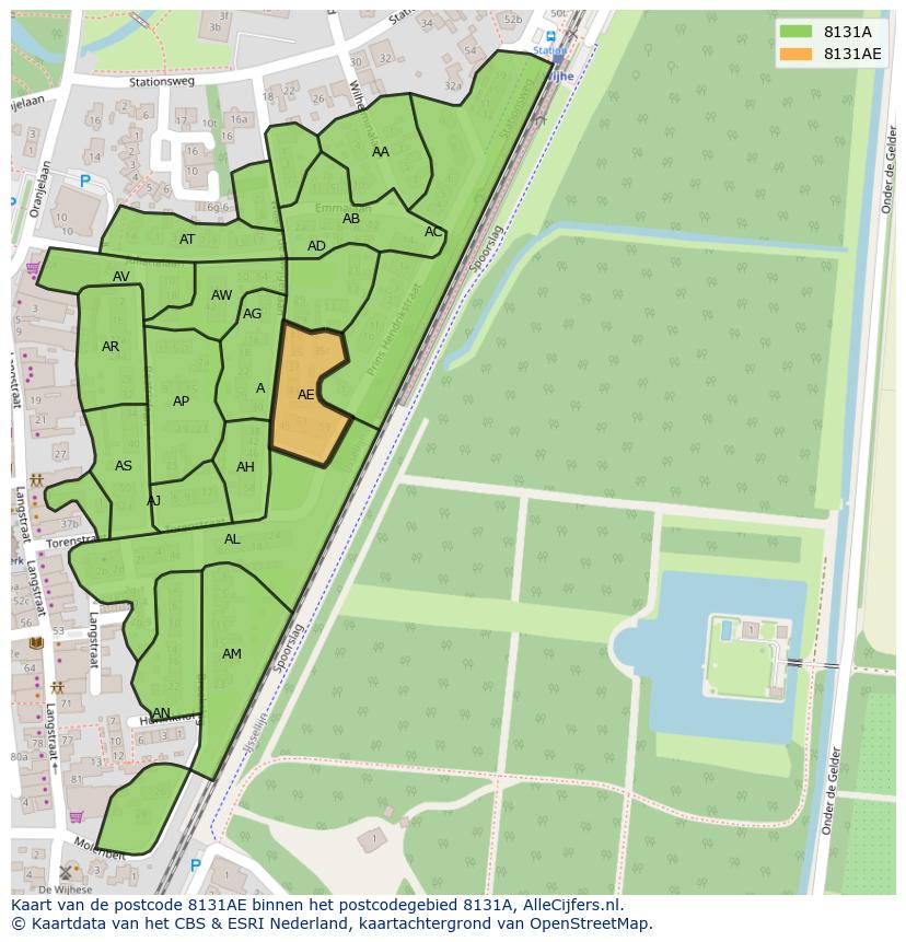 Afbeelding van het postcodegebied 8131 AE op de kaart.