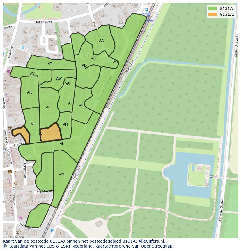 Afbeelding van het postcodegebied 8131 AJ op de kaart.