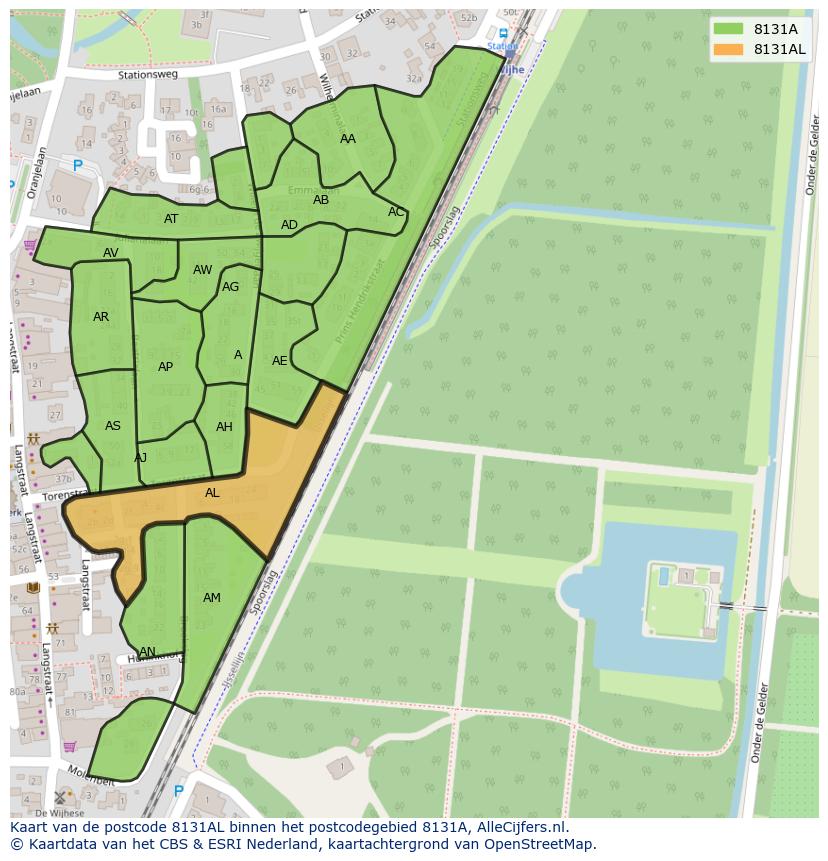 Afbeelding van het postcodegebied 8131 AL op de kaart.